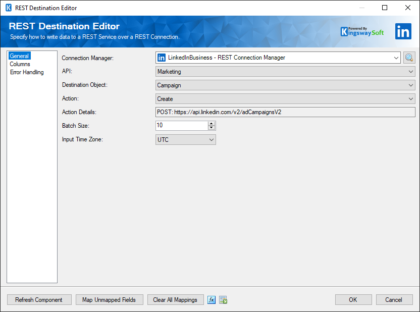 SSIS REST LinkedIn Business Destination